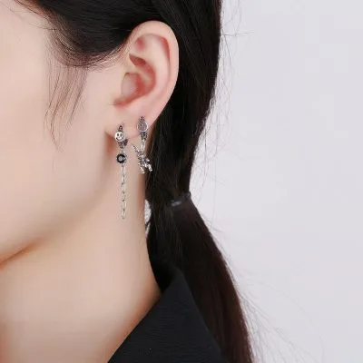 Bông Tai Bạc Nữ Bất đối Xứng Mặt Cười Thỏ Trắng LILI 749867 3