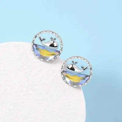 Bông Tai Bạc Nữ Cá Voi Và Biển Cả đá Aurora LILI 316735 2