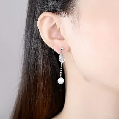 Bông Tai Bạc Nữ Chiếc Lá đính đá Opal LILI 169264 4