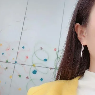 Bông tai bạc nữ dạng chuỗi hình cây thánh giá chữ thập LILI_389572_10
