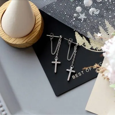 Bông tai bạc nữ dạng chuỗi hình cây thánh giá chữ thập LILI_389572_11