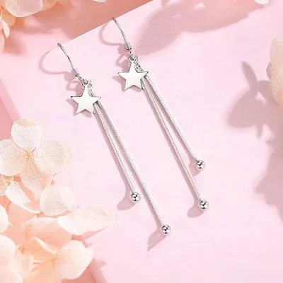 Bông tai bạc nữ dạng dây dài hình ngôi sao LILI_256526_1