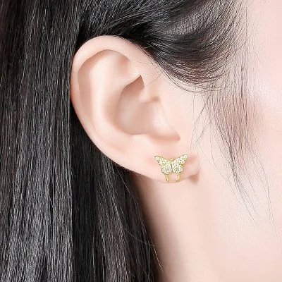 Bông tai bạc nữ dạng nụ đính đá CZ bướm xinh LILI_832756_3