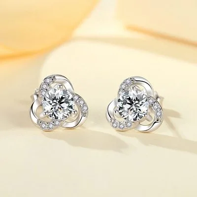 Bông tai bạc nữ dạng nụ đính đá CZ cỏ 3 lá LILI_449342_1