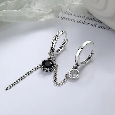 Bông Tai Bạc Nữ Dạng Xích 2 Lỗi đính đá CZ LILI 572661 1