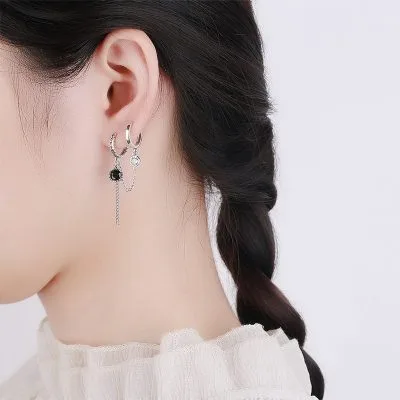 Bông Tai Bạc Nữ Dạng Xích 2 Lỗi đính đá CZ LILI 572661 4