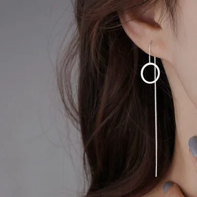 Bông Tai Bạc Nữ Dây Dài Hình Tròn LILI 155594 4