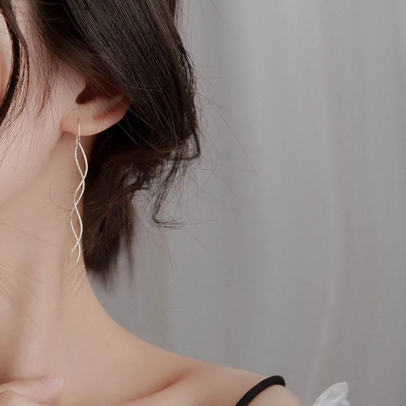 Bông Tai Bạc Nữ Dây Dài Xoắn LILI 143329 6