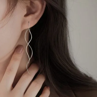 Bông Tai Bạc Nữ Dây Dài Xoắn LILI 143329 8