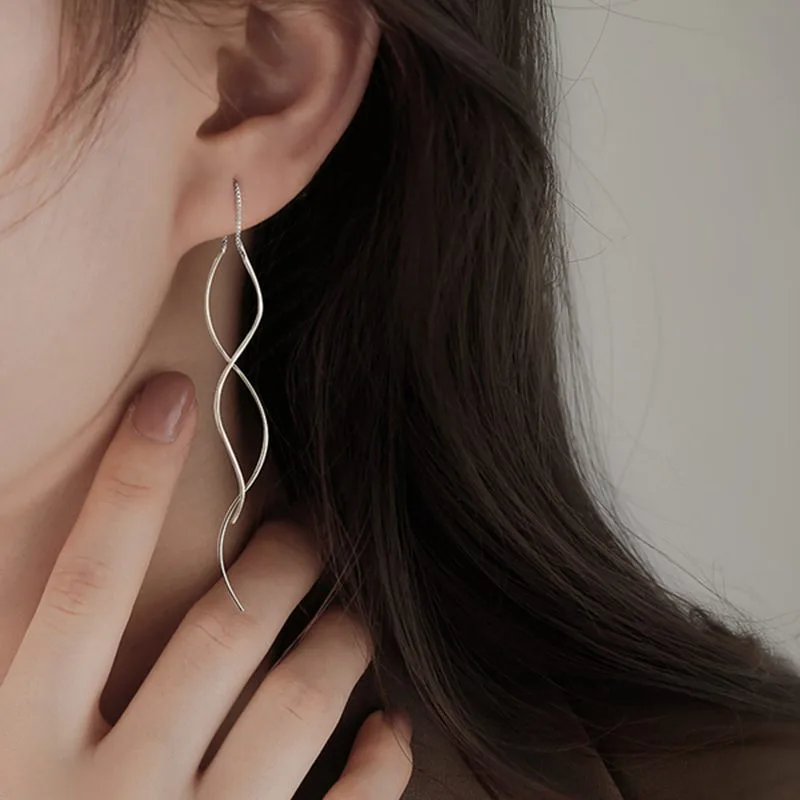 Bông Tai Bạc Nữ Dây Dài Xoắn LILI 143329 8