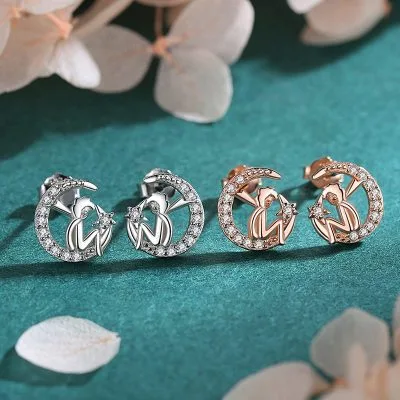 Bông tai bạc nữ đính đá CZ mặt trăng hoàng tử nhỏ LILI_598546_3