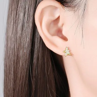 Bông tai bạc nữ đính đá CZ ngôi sao 5 cánh cách điệu LILI_336631_3