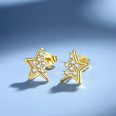 Bông tai bạc nữ đính đá CZ ngôi sao 5 cánh cách điệu LILI_336631_5