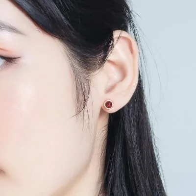 Bông Tai Bạc Nữ đính đá Garnet LILI 999694 4