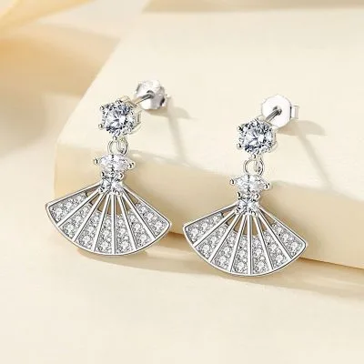 Bông Tai Bạc Nữ Hình Quạt đính đá CZ LILI 973987 1