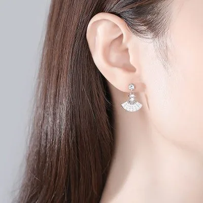Bông Tai Bạc Nữ Hình Quạt đính đá CZ LILI 973987 2