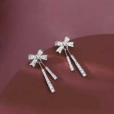 Bông Tai Bạc Nữ Hình Thắt Nơ đính đá CZ LILI 698154 2