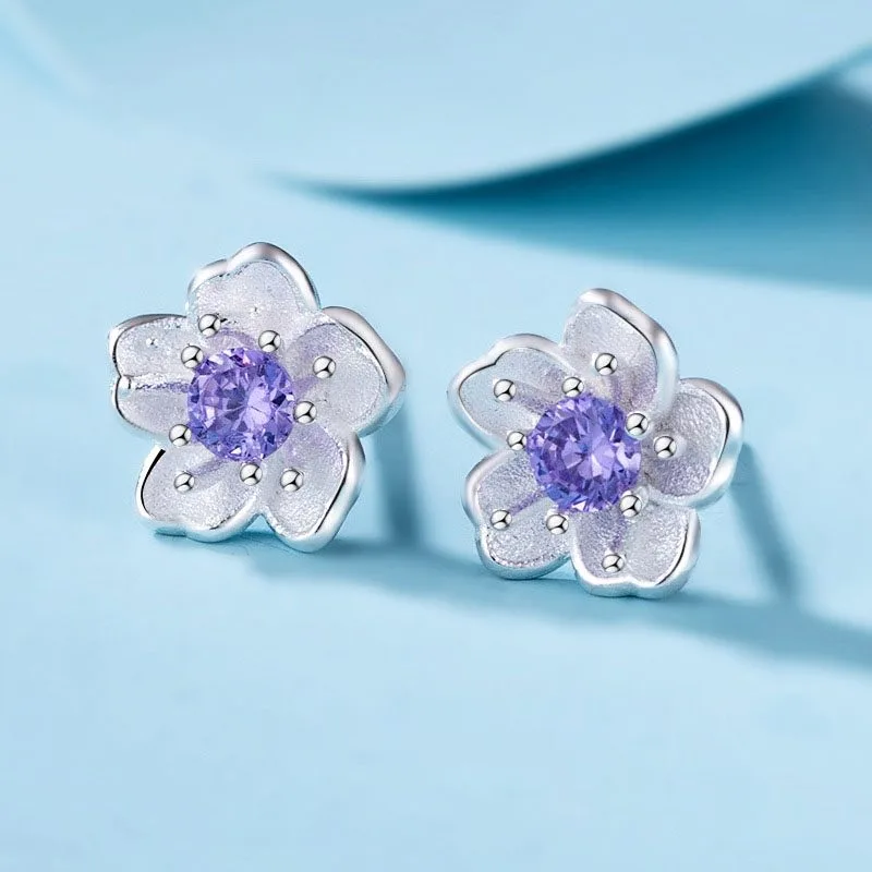 Bông Tai Bạc Nữ Hoa Anh đào Dạng Nụ  Stud đính đá CZ LILI 812865 1