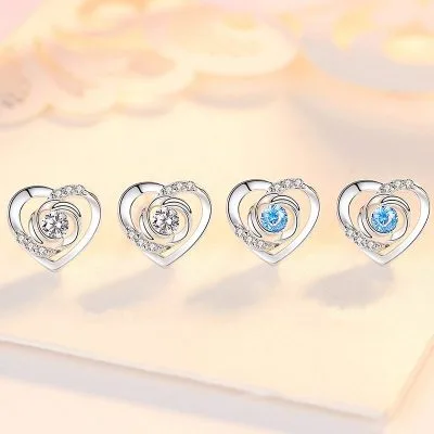 Bông Tai Bạc Nữ Mạ Bạch Kim đính đá CZ Rose Heart LILI 725916 12