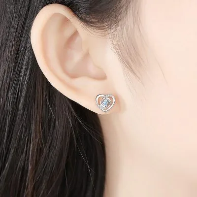 Bông Tai Bạc Nữ Mạ Bạch Kim đính đá CZ Rose Heart LILI 725916 13