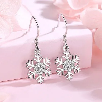 Bông tai bạc nữ mạ bạch kim đính đá CZ hình bông hoa tuyết LILI_339393_11