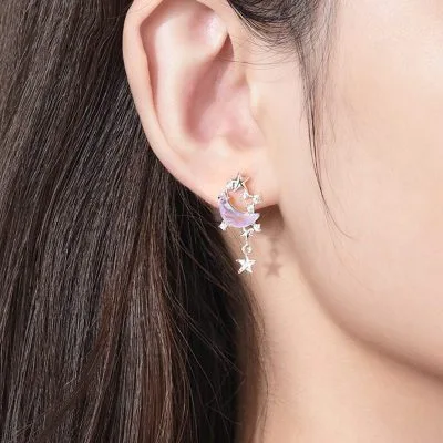 Bông Tai Bạc Nữ Mặt Trăng Và Ngôi Sao đính đá Aurora LILI 469291