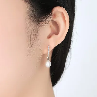 Bông Tai Bạc Nữ Ngọc Trai đính đá CZ Hình Chữ U LILI 786323 21