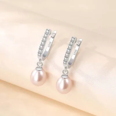Bông Tai Bạc Nữ Ngọc Trai Hình Chữ U đính đá CZ LILI 786323 7