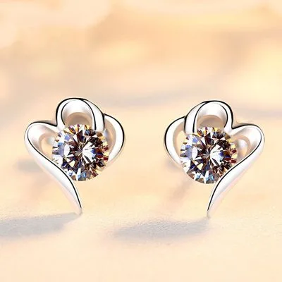 Bông Tai Bạc Nữ Trái Tim Cách điệu Dạng Stud đính đá CZ LILI 582862 1