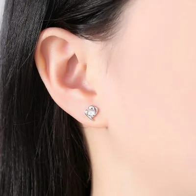 Bông Tai Bạc Nữ Trái Tim Cách điệu Dạng Stud đính đá CZ LILI 582862 4