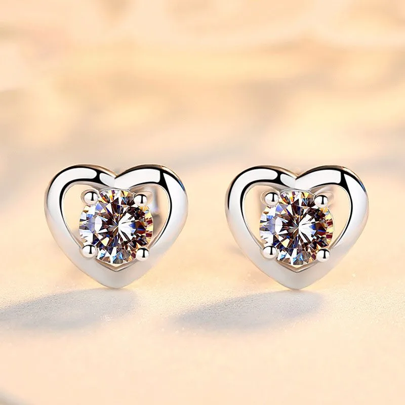 Bông Tai Bạc Nữ Trái Tim đính đá CZ LILI 416268 1