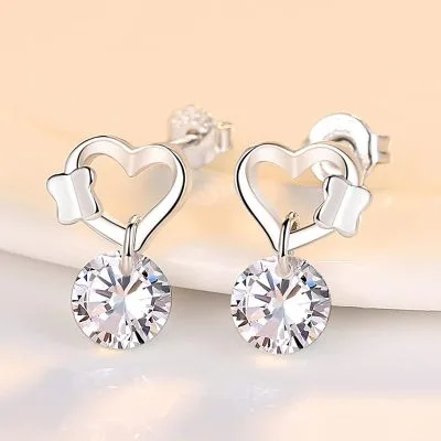 Bông Tai Bạc Nữ Trái Tim đính đá CZ LILI 567227 1