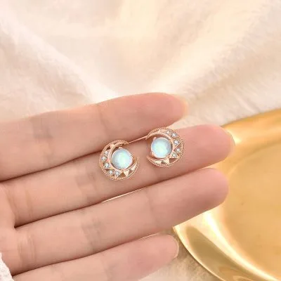 Bông Tai Bạc Nữ Trăng Sao đính đá Mặt Trăng Moonstone LILI 296146 1