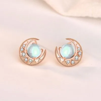 Bông Tai Bạc Nữ Trăng Sao đính đá Mặt Trăng Moonstone LILI 296146 3