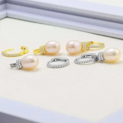 Bông Tai Bạc Nữ Tròn đính Ngọc Trai, đá CZ LILI 546327 4