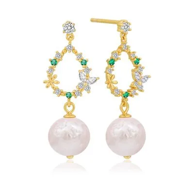 Bông Tai Bạc Nữ Vòng Hoa Treo Ngọc Trai LILI 914582 1