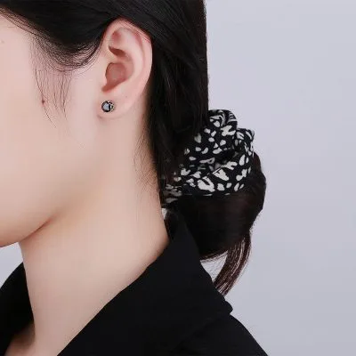 Bông Tai Bạc Nữ Vương Miện đính đá CZ đen LILI 885769 4