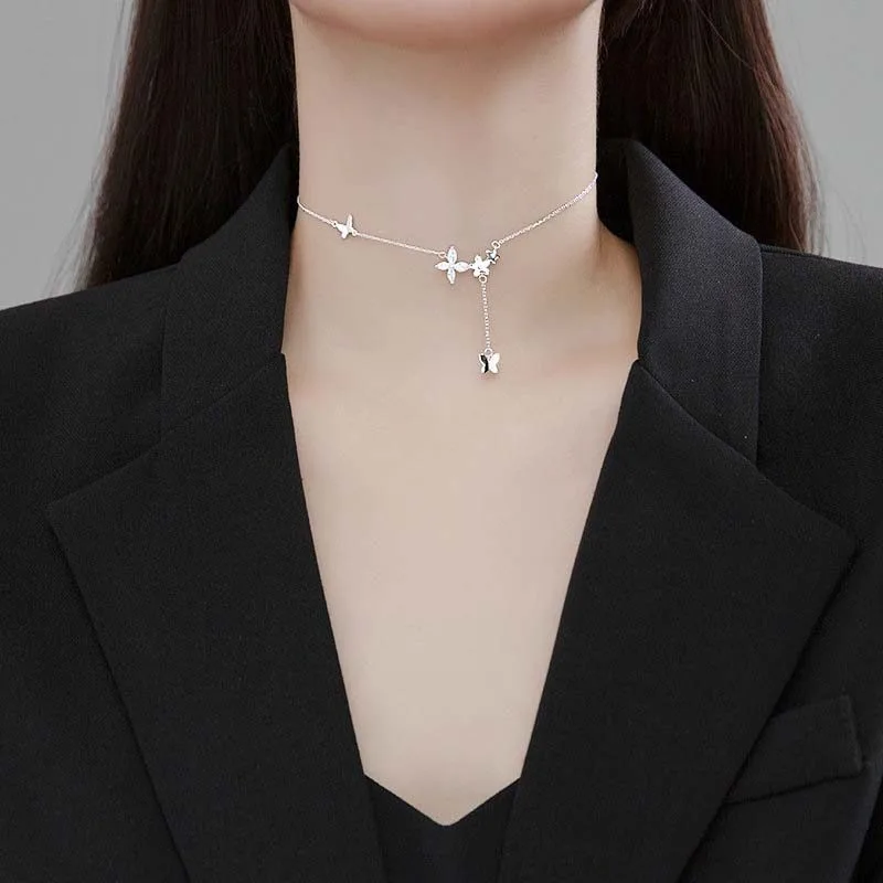Dây Chuyền Bạc Nữ Choker đính đá CZ Con Bướm Xinh LILI 497535 4