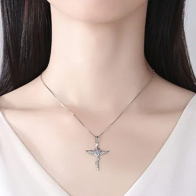 Dây Chuyền Bạc Nữ đôi Cánh Thiên Thần Chữ Thập đính đá CZ LILI 519889 4