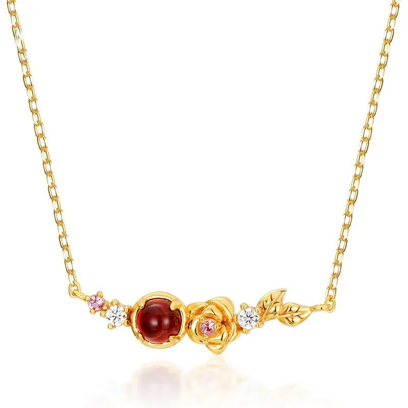 Dây Chuyền Bạc Nữ Hoa Hồng đính đá Garnet LILI 854443 1
