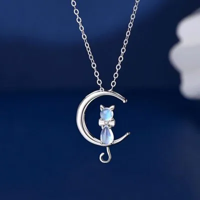 Dây Chuyền Bạc Nữ Mèo Nhỏ Và Mặt Trăng đính đá Moonstone LILI 328547 1