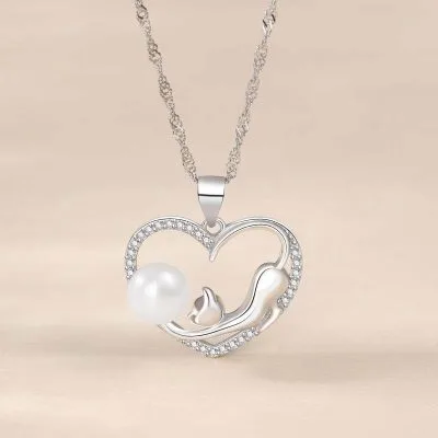 Dây Chuyền Bạc Nữ Ngọc Trai Trái Tim Và Mèo Nhỏ Chơi Bóng LILI 875778 5