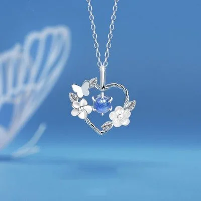 Dây Chuyền Bạc Nữ Trái Tim Hoa Lá đính Pha Lê Aurora LILI 866671 1
