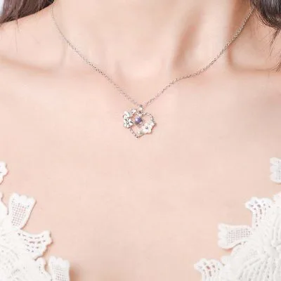 Dây Chuyền Bạc Nữ Trái Tim Hoa Lá đính Pha Lê Aurora LILI 866671 10