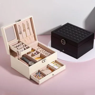 Hộp đựng đồ trang sức nam nữ trang bọc da có khóa Bunny LILI_655215_1
