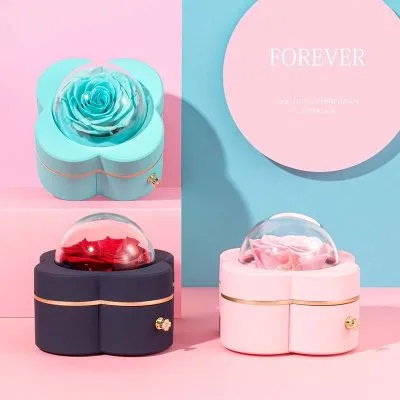 Hộp Quà Tặng đẹp đựng đồ Trang Sức Hoa Hồng Sáp Cỏ 4 Lá LILI 662379 3