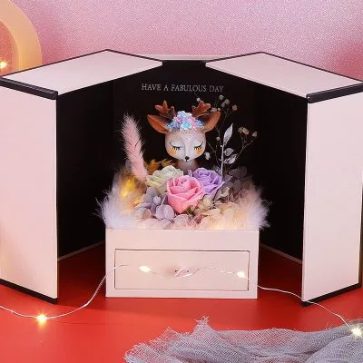 Hộp quà tặng trang sức đóng mở đèn Led nai con hoa hồng sáp LILI_334929_11