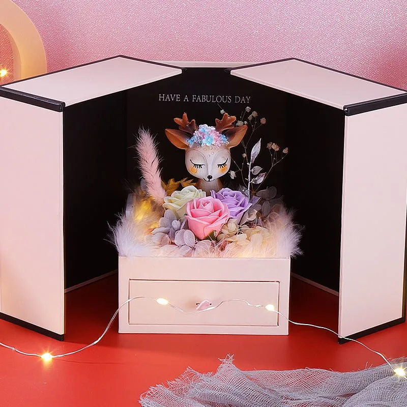 Hộp Quà Tặng Trang Sức đóng Mở đèn Led Nai Con Hoa Hồng Sáp LILI 334929 11