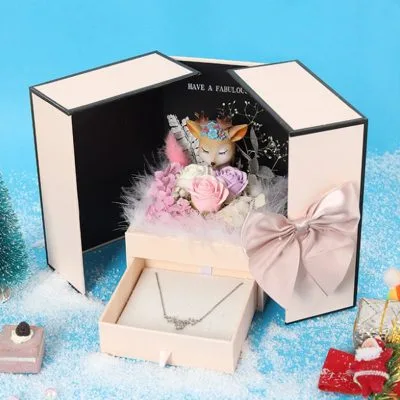 Hộp quà tặng trang sức đóng mở đèn Led nai con hoa hồng sáp LILI_334929_4