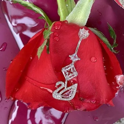 Khuyên rốn bụng bạc nữ đính đá CZ thiên nga trắng LILI_642491_1
